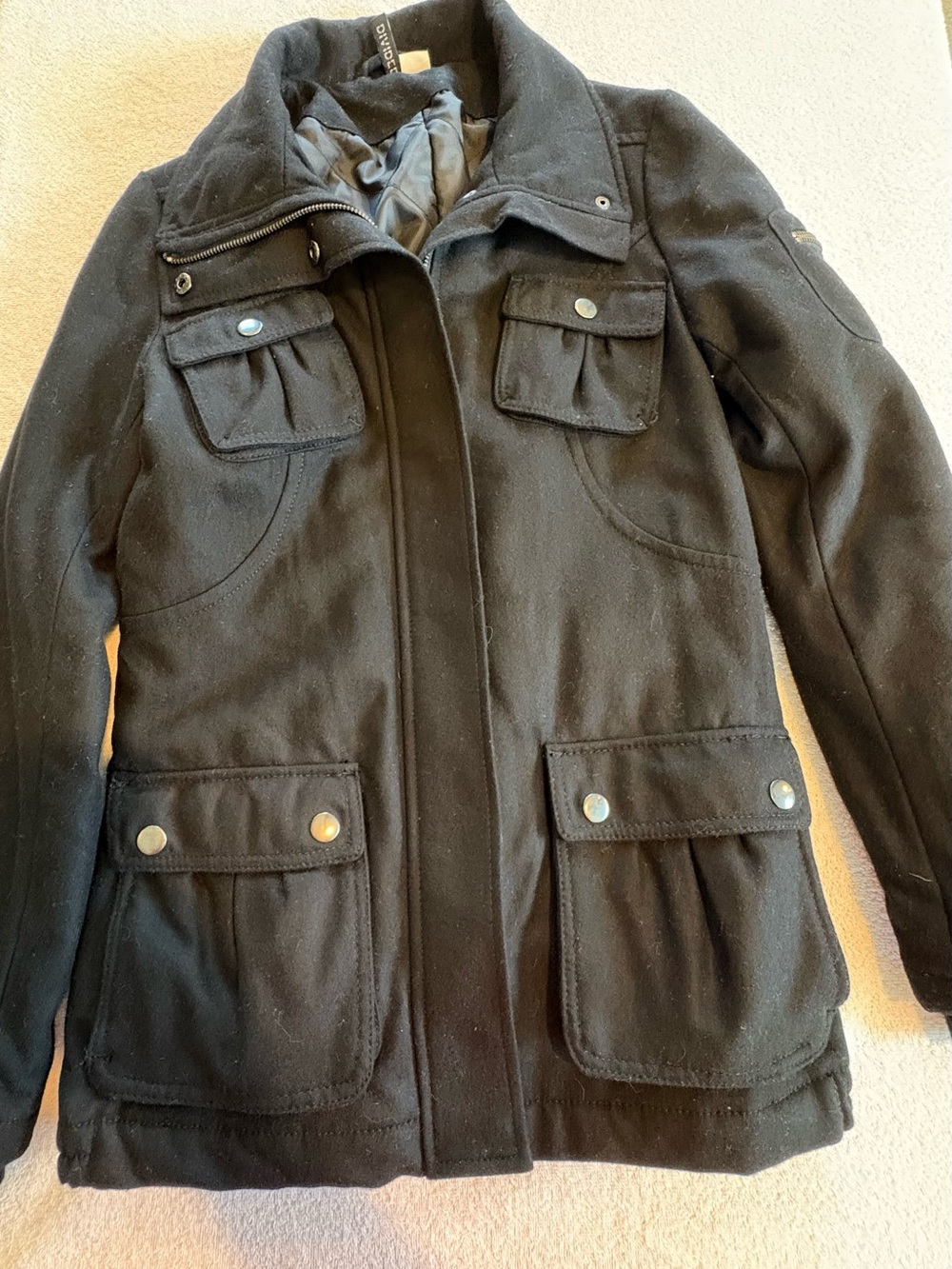 H&M Divided Black Wool Blend Utility Cargo Jacket Size 6 - Picture 4 of 14